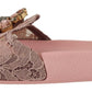 Dolce & Gabbana Pink Lace Crystal Sandals Slides Beach Shoes