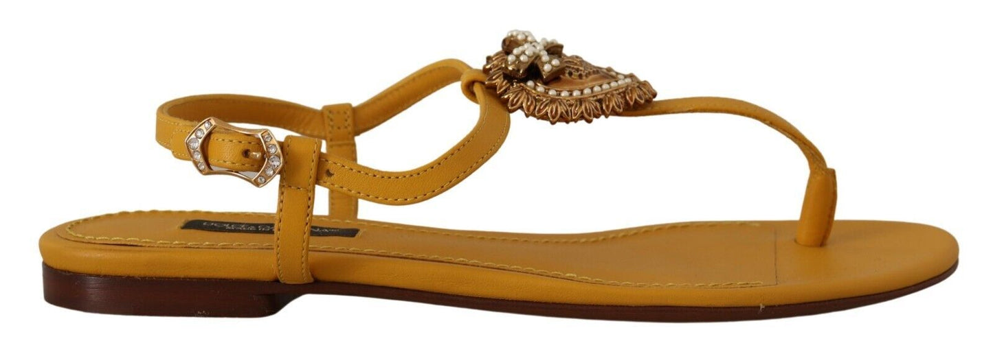 Dolce & Gabbana Mustard Leather Devotion Flats