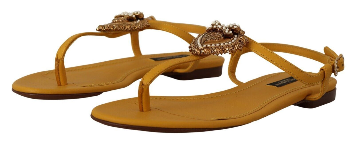 Dolce & Gabbana Mustard Leather Devotion Flats