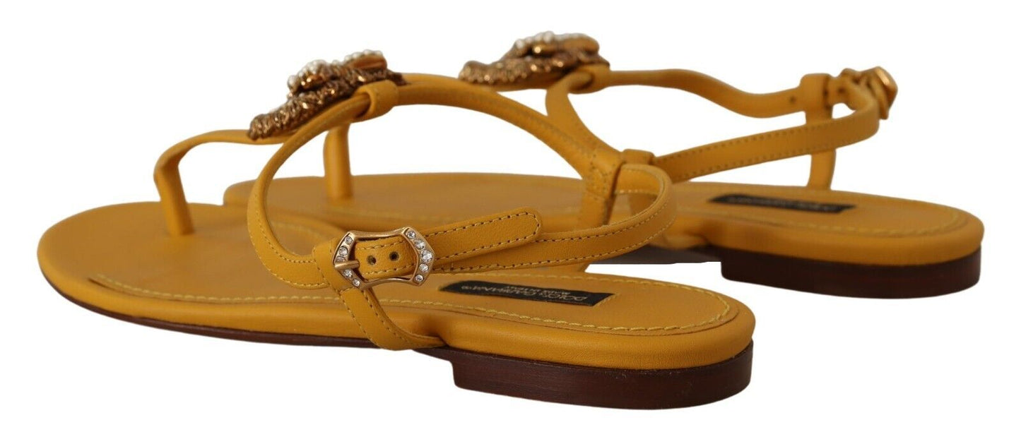 Dolce & Gabbana Mustard Leather Devotion Flats