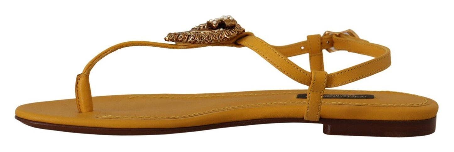 Dolce & Gabbana Mustard Leather Devotion Flats