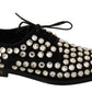 Dolce & Gabbana Black Leather Crystals Lace Up Formal Shoes