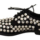 Dolce & Gabbana Black Leather Crystals Lace Up Formal Shoes