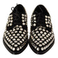 Dolce & Gabbana Black Leather Crystals Lace Up Formal Shoes