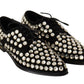 Dolce & Gabbana Black Leather Crystals Lace Up Formal Shoes