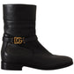 Dolce & Gabbana Black Leather Flats Logo Short Boots Shoes