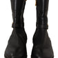 Dolce & Gabbana Black Leather Flats Logo Short Boots Shoes