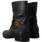 Dolce & Gabbana Black Leather Flats Logo Short Boots Shoes