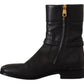 Dolce & Gabbana Black Leather Flats Logo Short Boots Shoes