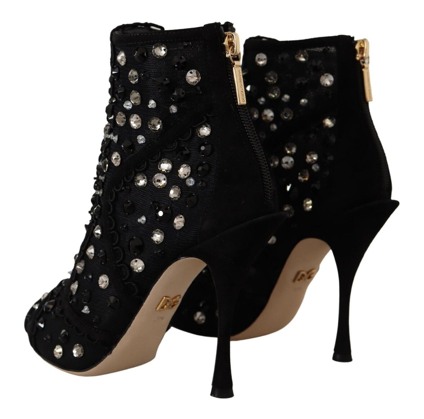 Dolce & Gabbana Black Crystals Zip Boots