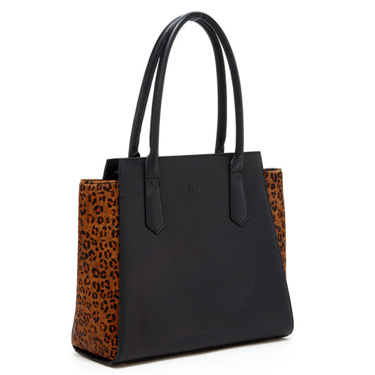 SUSU Jody Black Leopard Leather Tote Shoulder Bag