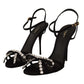 Dolce & Gabbana Black Crystals Ankle Strap Heels Sandals Shoes