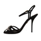 Dolce & Gabbana Black Crystals Ankle Strap Heels Sandals Shoes