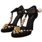 Dolce & Gabbana Black Faux Pearl Crystal Vally Heels Sandals Shoes