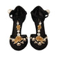 Dolce & Gabbana Black Faux Pearl Crystal Vally Heels Sandals Shoes