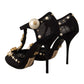 Dolce & Gabbana Black Faux Pearl Crystal Vally Heels Sandals Shoes