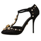 Dolce & Gabbana Black Faux Pearl Crystal Vally Heels Sandals Shoes