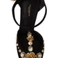 Dolce & Gabbana Black Faux Pearl Crystal Vally Heels Sandals Shoes