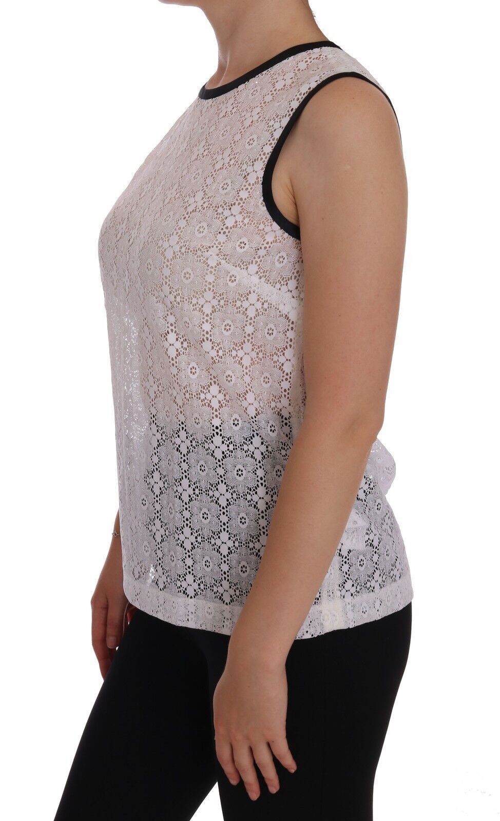 Dolce & Gabbana White Lace Floral Tank Shirt