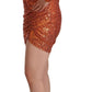 Aniye By Orange Sequined Long Sleeves Mini Sheath Wrap Dress