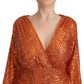 Aniye By Orange Sequined Long Sleeves Mini Sheath Wrap Dress