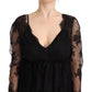 Aniye By Black Floral Lace Cotton Long Sleeves V-neck Shift Dress