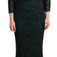 Dolce & Gabbana Green Floral Lace Maxi Dress