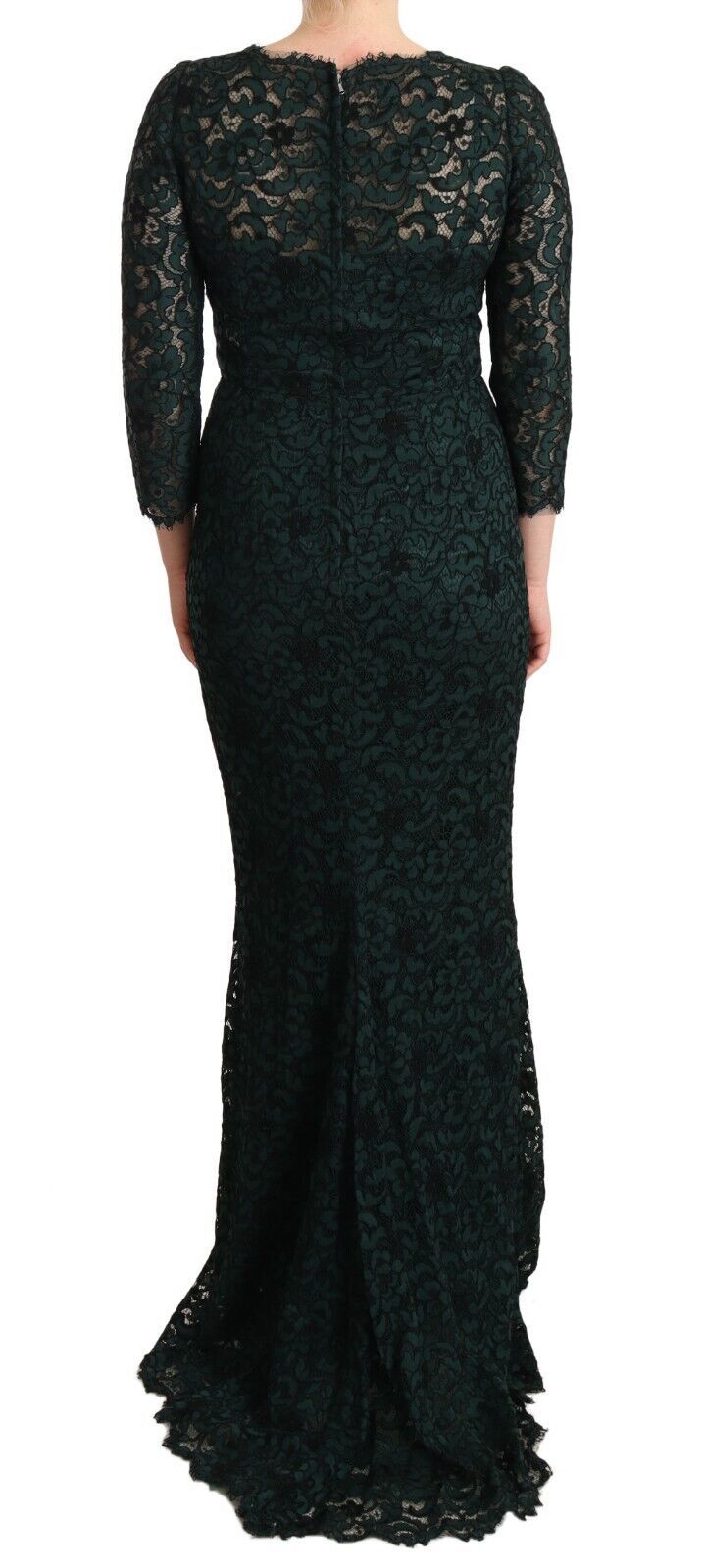 Dolce & Gabbana Green Floral Lace Maxi Dress