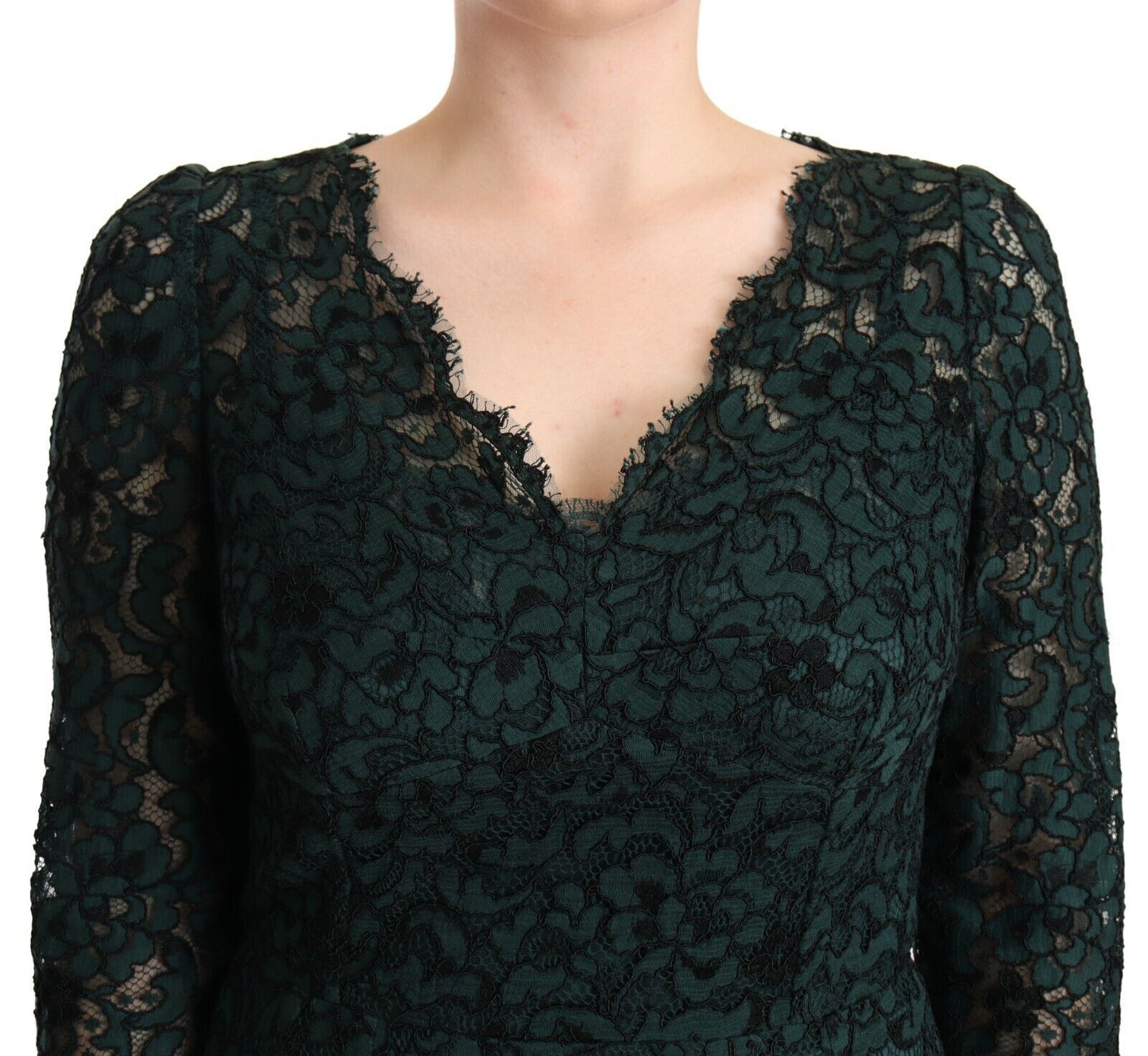 Dolce & Gabbana Green Floral Lace Maxi Dress