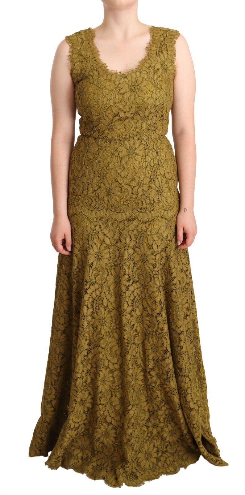 Dolce & Gabbana Nightingale Brown Floral Lace Sleeveless Maxi Dress