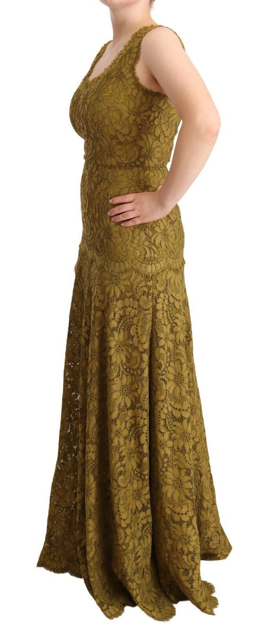 Dolce & Gabbana Nightingale Brown Floral Lace Sleeveless Maxi Dress