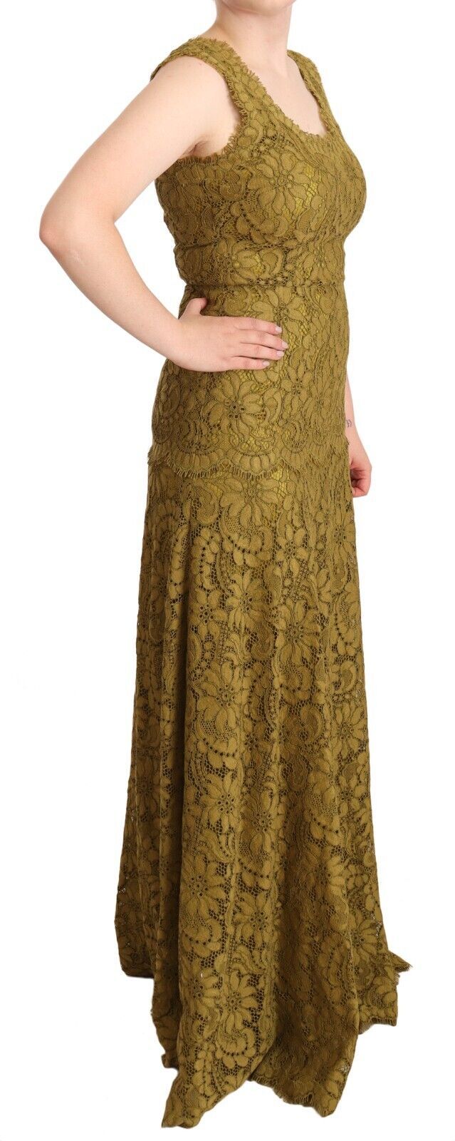 Dolce & Gabbana Nightingale Brown Floral Lace Sleeveless Maxi Dress