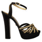 Dolce & Gabbana Black Gold Viscose Ankle Strap Heels Sandals Shoes