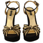 Dolce & Gabbana Black Gold Viscose Ankle Strap Heels Sandals Shoes