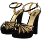 Dolce & Gabbana Black Gold Viscose Ankle Strap Heels Sandals Shoes