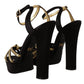 Dolce & Gabbana Black Gold Viscose Ankle Strap Heels Sandals Shoes