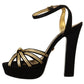 Dolce & Gabbana Black Gold Viscose Ankle Strap Heels Sandals Shoes