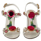 Dolce & Gabbana White Leather Crystal Keira Heels Sandals Shoes