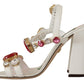 Dolce & Gabbana White Leather Crystal Keira Heels Sandals Shoes