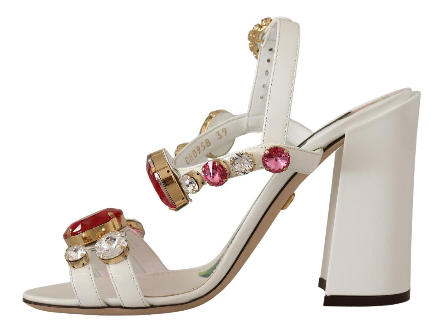 Dolce & Gabbana White Leather Crystal Keira Heels Sandals Shoes