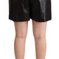 Dolce & Gabbana Black Leather High Waist Bermuda Above Knee Shorts