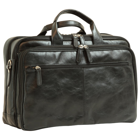 Old Angler Black Exclusiva Leather Laptop Briefcase