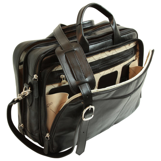 Old Angler Black Exclusiva Leather Laptop Briefcase