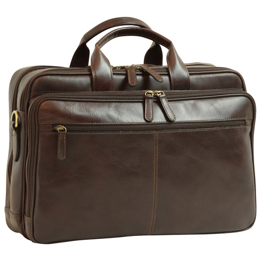 Old Angler Dark Brown Exclusiva Leather Laptop Briefcase