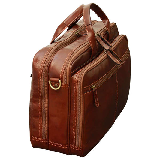 Old Angler Brown Exclusiva Leather Laptop Briefcase