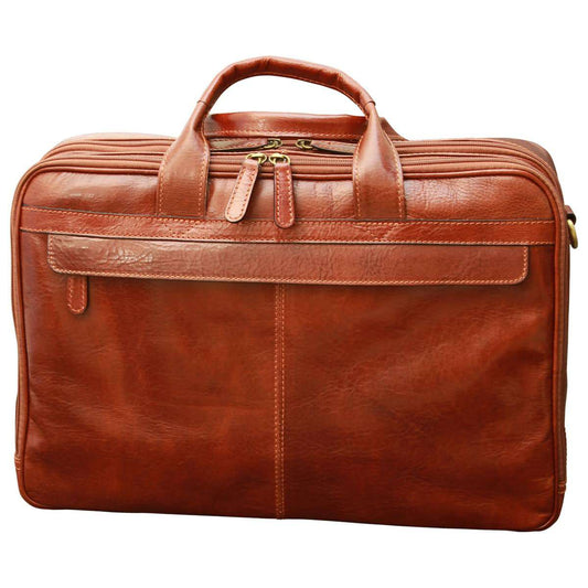 Old Angler Brown Esclusiva II Leather Laptop Briefcase
