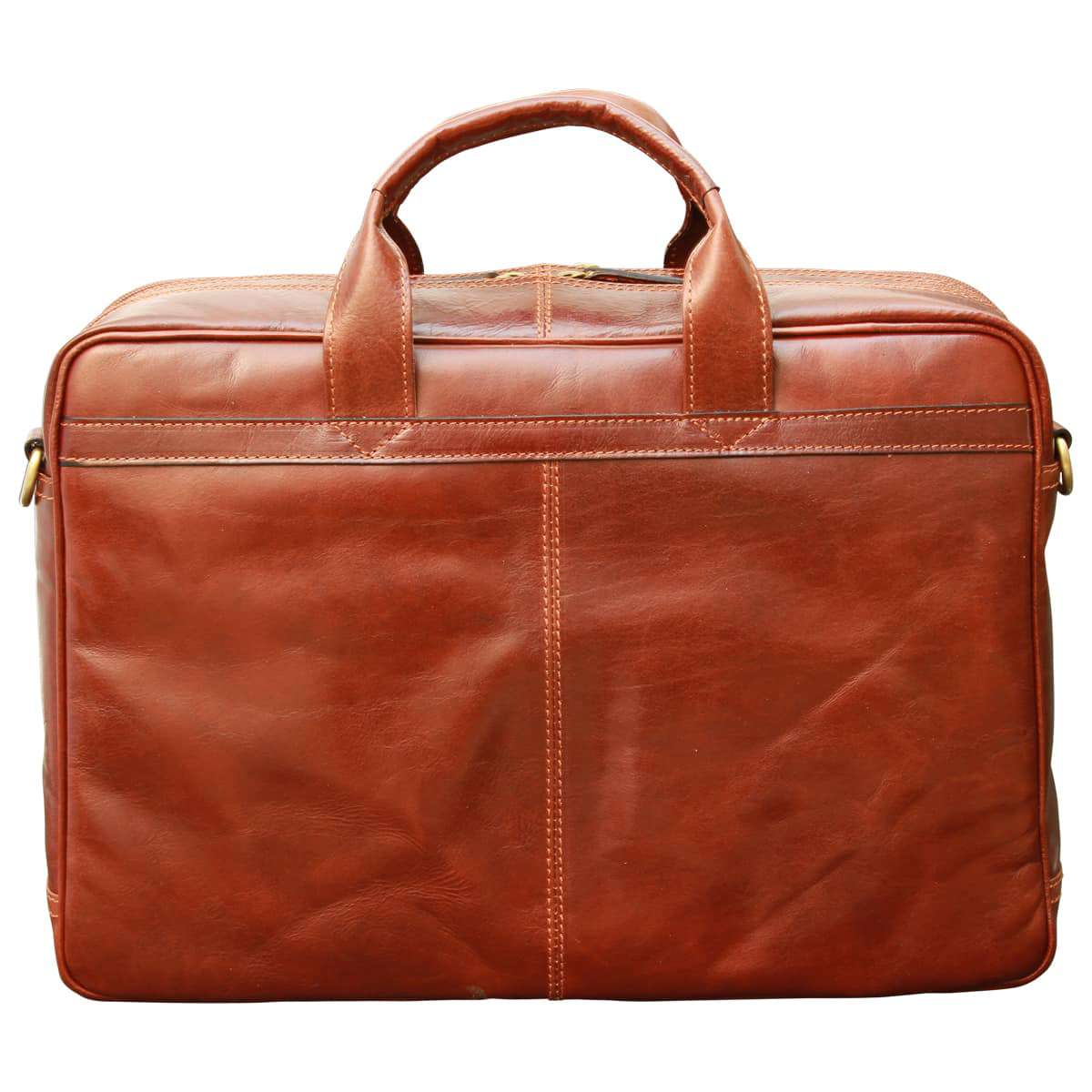 Old Angler Brown Esclusiva II Leather Laptop Briefcase