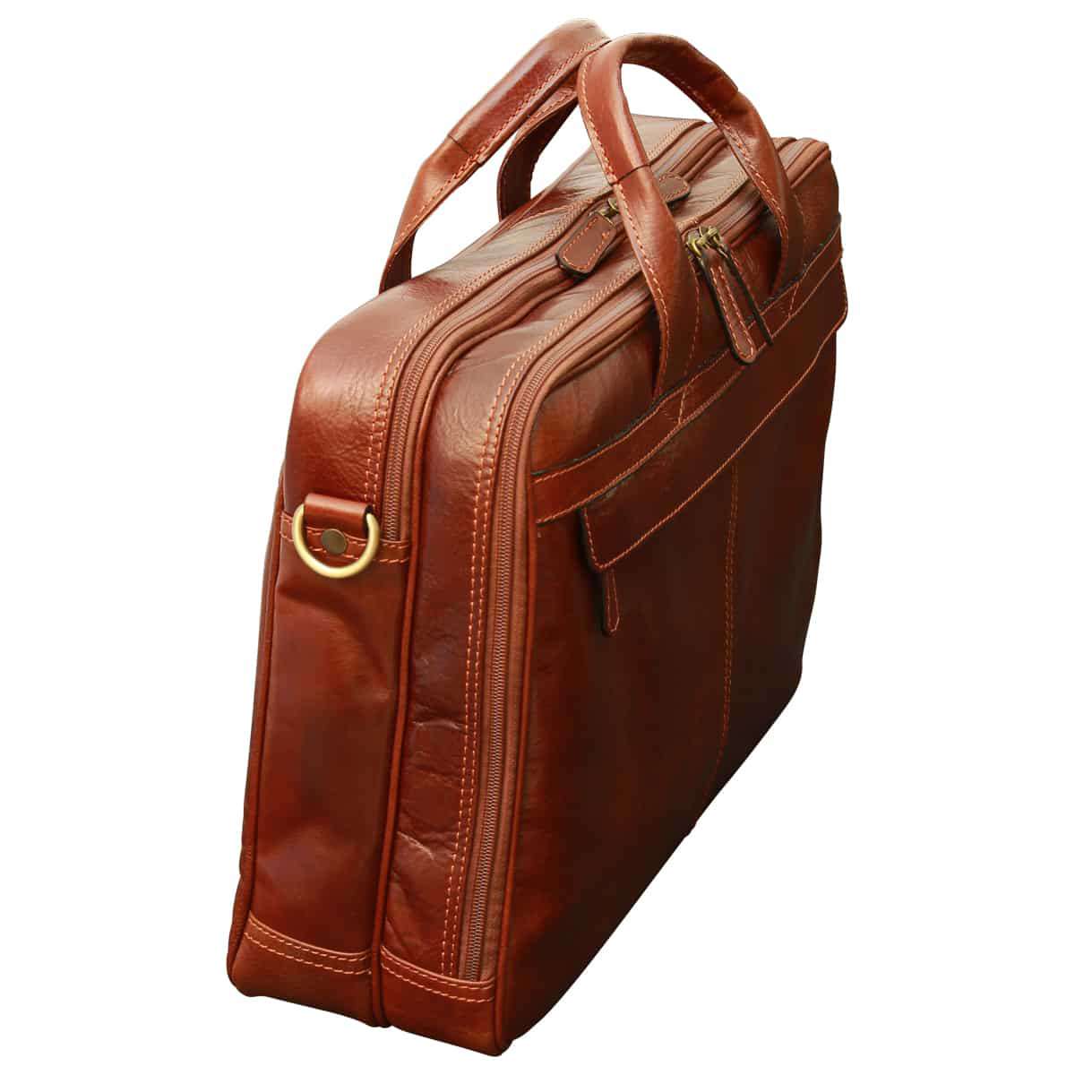 Old Angler Brown Esclusiva II Leather Laptop Briefcase