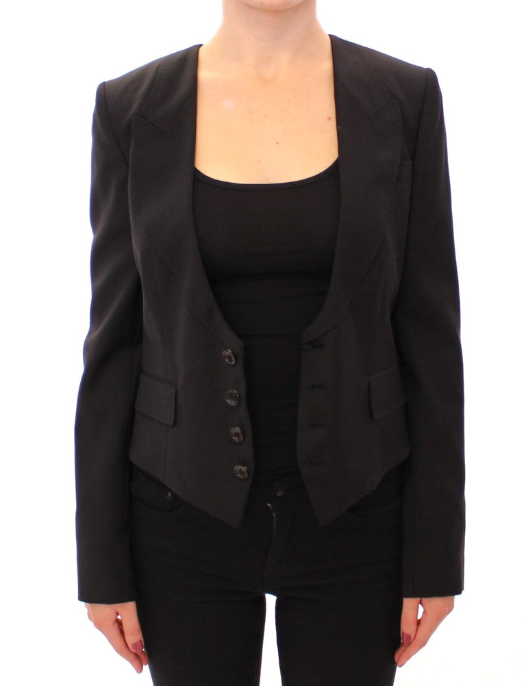 Dolce & Gabbana Black Silk Scarf Back Blazer Jacket