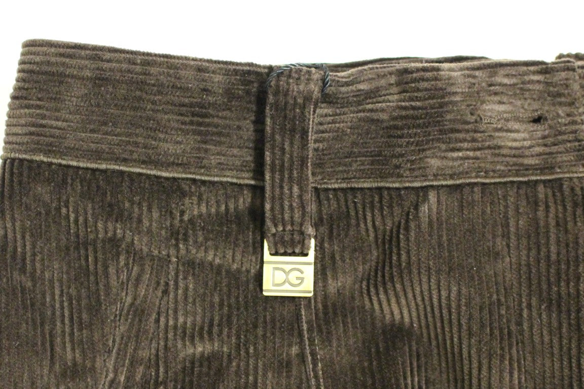 Dolce & Gabbana Brown Corduroys Straight Logo Casual Pants